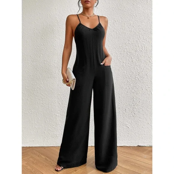 Crisscross Backless Wide Leg Cami Jumpsuit black - Picture 3 of 6
